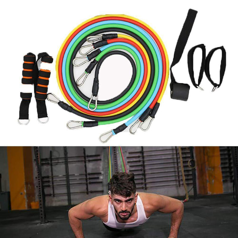 Yoga Gym Band 11 Piece Resistance Crossfit Fitness Excercise Workout Tubes  - Super Home Gym